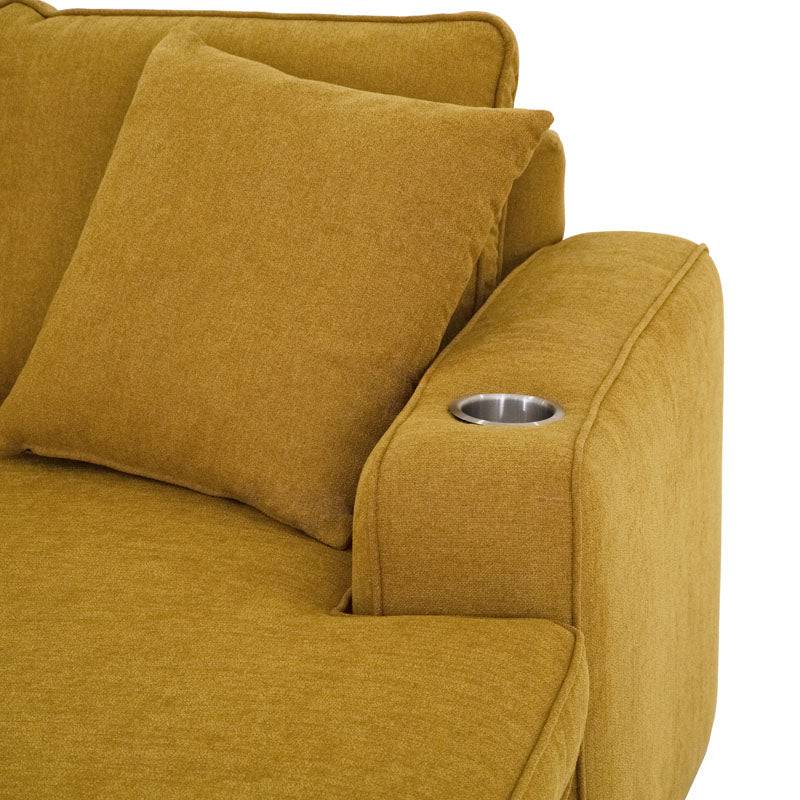 Sala Selena amarilla de Deurope, conjunto de sala moderna con cojines y estructura en color amarillo brillante.