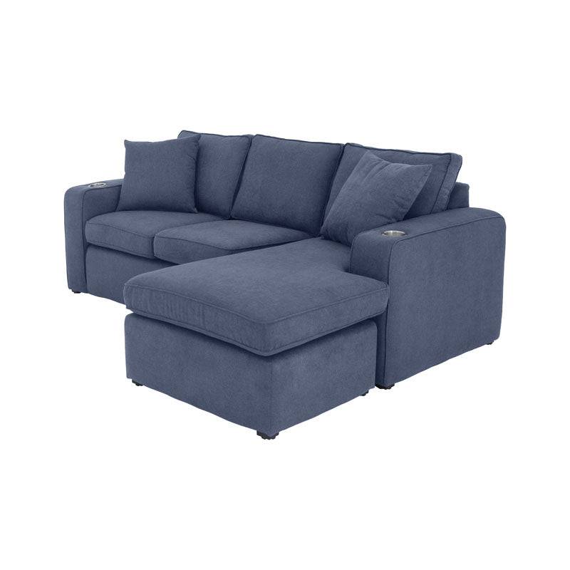 Sala Selena azul de deurope.com.mx, sofá grande con cojines y estructura moderna, ideal para salón.