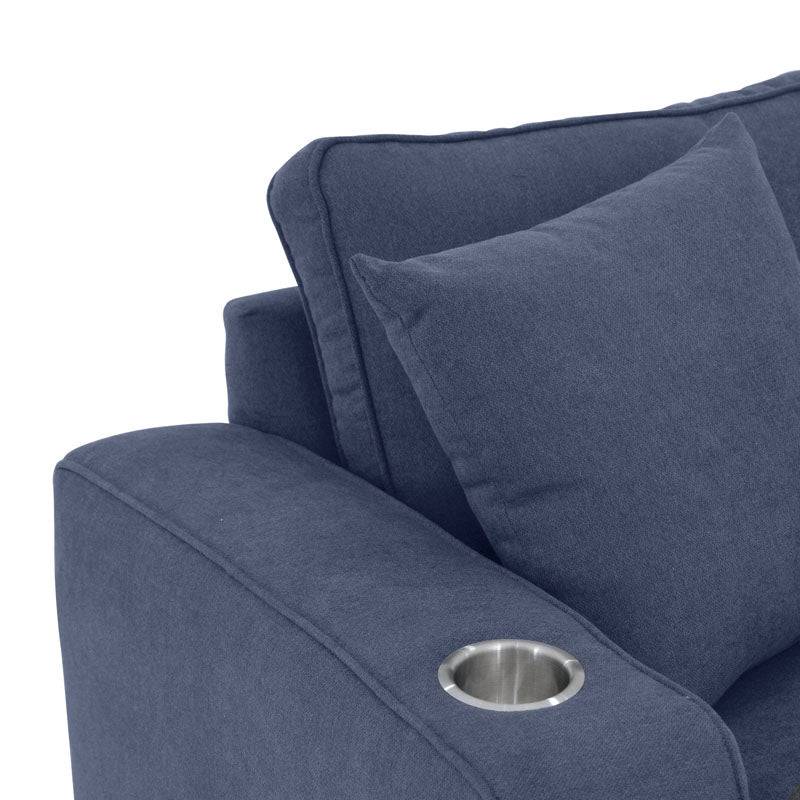 Sala Selena azul de Deurope, sofá con cojines y estructura moderna en color azul, ideal para sala de estar.