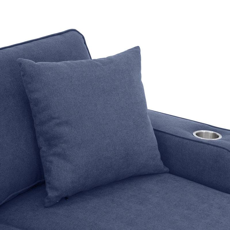 Sala Selena azul de Deurope.com.mx, sofá de diseño moderno con cojines y estructura en color azul.
