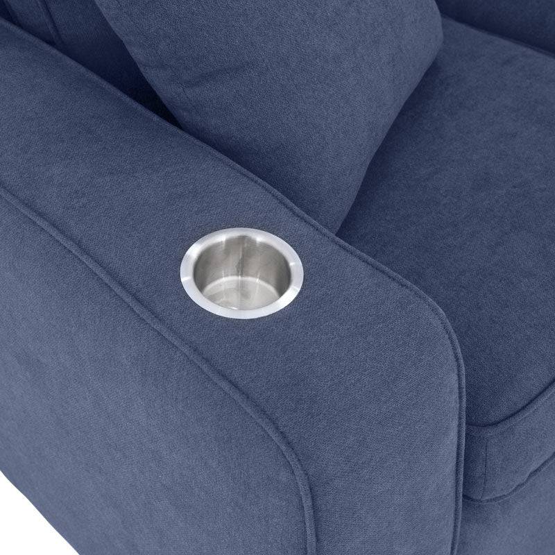 Sala Selena azul de deurope.com.mx, conjunto de sofá y sillones con tapizado en tela azul y estructura moderna.