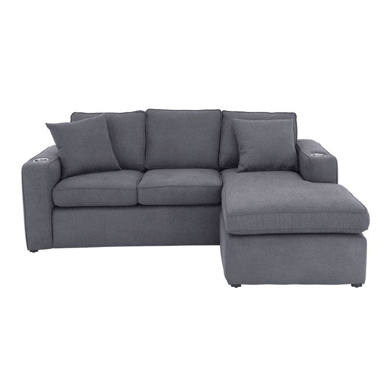 Sala Selena gris oscuro de deurope.com.mx, vista de conjunto con cojines y estructura moderna en imagen.