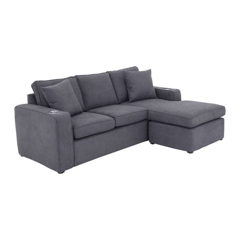 Sala Selena gris oscuro de luxe con cojines cómodos, diseñada para espacios modernos, en color gris oscuro.