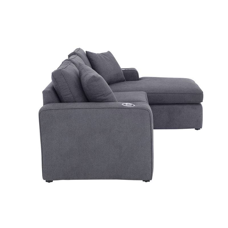 Sala Selena gris oscuro de Deurope.com.mx, imagen que muestra el sofá con cojines y estructura de color gris oscuro.