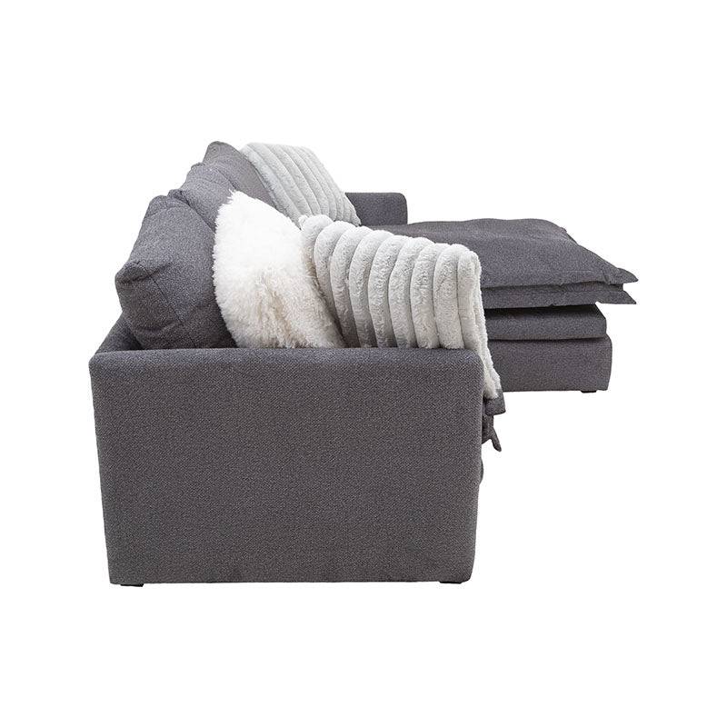 Sala Alejandría chaise derecha de tapiz gris claro, con diseño moderno y cómodo, de la marca deurope.com.mx.