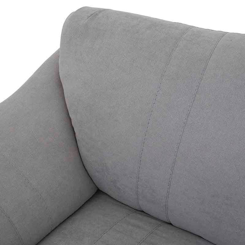 Sala Amara de color gris claro en tapiz de tela, con estructura moderna y dimensiones de 276 cm de ancho, 92 cm de alto y 95 cm de fondo.