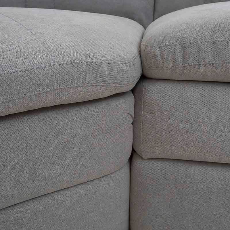 Sala Amara de tapiz gris claro, sala moderna con cojines en tela tejida, dimensiones 276x92x95 cm, deurope.com.mx