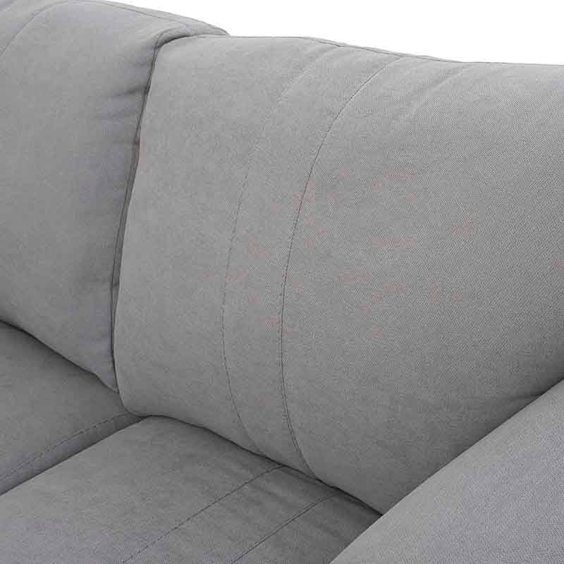 Sala Amara de tapiz gris claro, con estructura de sala de tamaño 276 cm de ancho, 92 cm de alto y 95 cm de fondo.