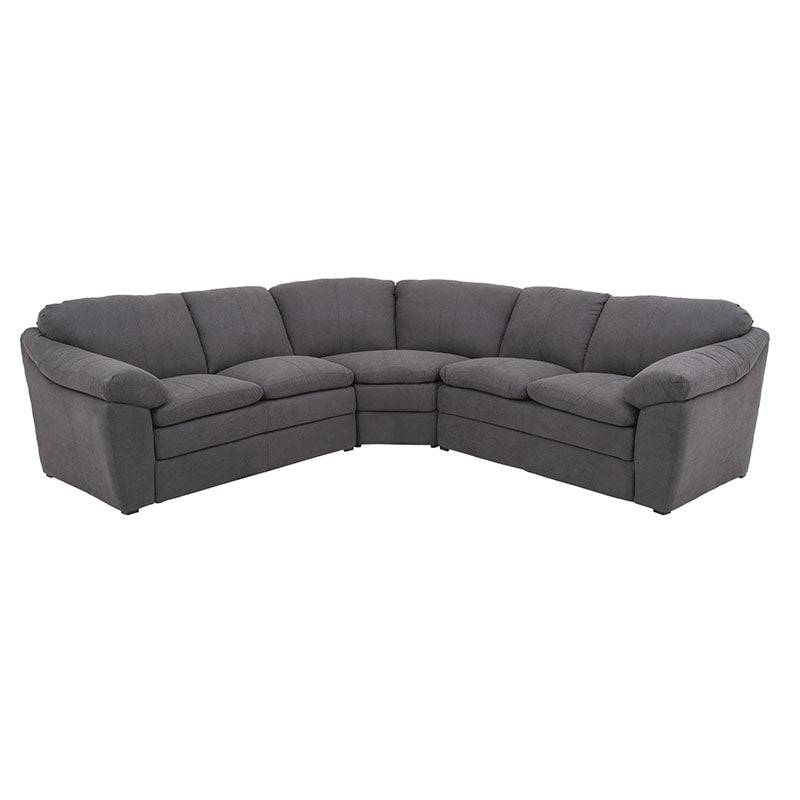 Sala Amara de color gris claro, sala tapizada en tela con estructura moderna, dimensiones 276x92x95 cm, deurope.com.mx