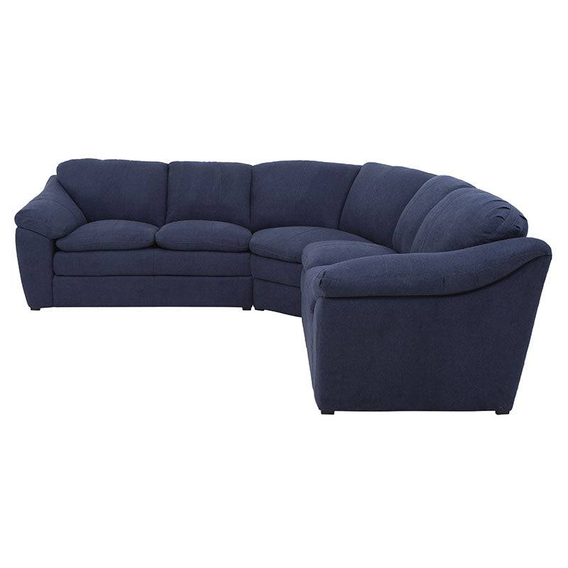 Sala Amara de tapiz gris claro con estructura de madera, dimensiones 276 cm de ancho, 92 cm de alto y 95 cm de fondo.