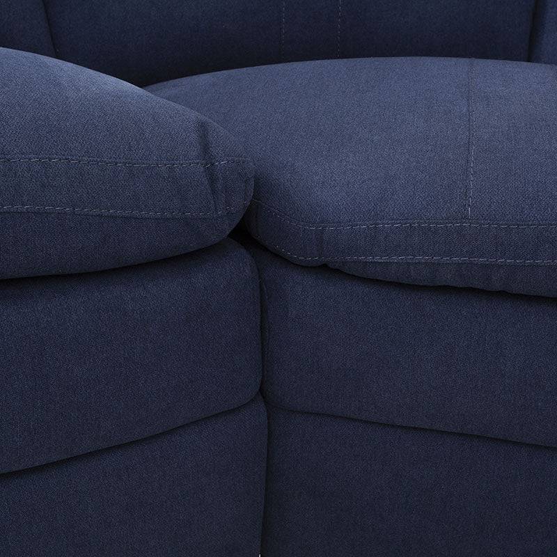 Sala Amara de color gris claro con tapiz de tela, estructura moderna y dimensiones de 276 cm de ancho, 92 cm de alto y 95 cm de fondo.