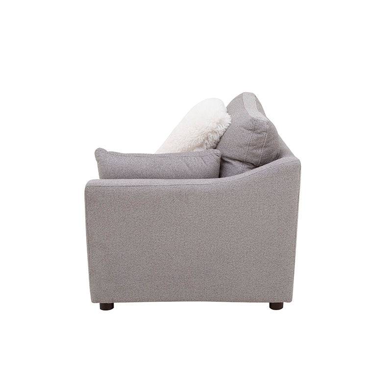 Juego de sala Francesca de 6 piezas en tapiz gris oscuro, sofá y sillones con estructura de madera y cojines cómodos.
