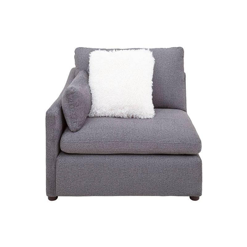 Juego de sala Francesca deurope.com.mx, conjunto en gris oscuro con tapiz de tela, vista lateral izquierda, medidas 102x88x93 cm