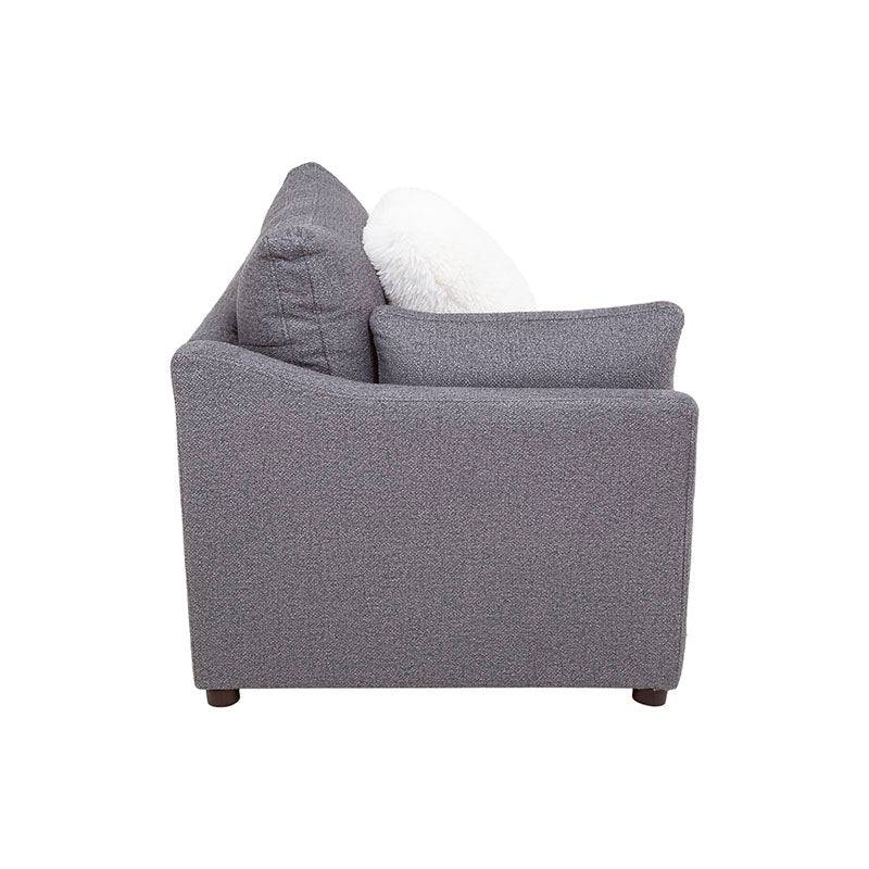 Mueble de sala Francesca de 6 piezas en tapiz gris oscuro, con sofá y sillones laterales, de diseño moderno y elegante.
