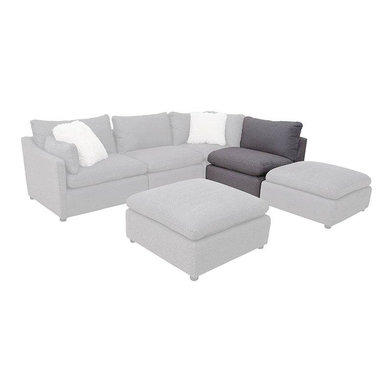 Juego de sala Francesca de color gris oscuro, incluye sillón central y muebles con textura afelpada y tejido plano.