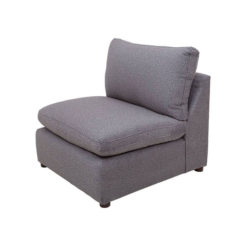 Juego de sala Francesca de 6 piezas en gris oscuro, con tejido plano y textura afelpada, sillón central visible en la imagen