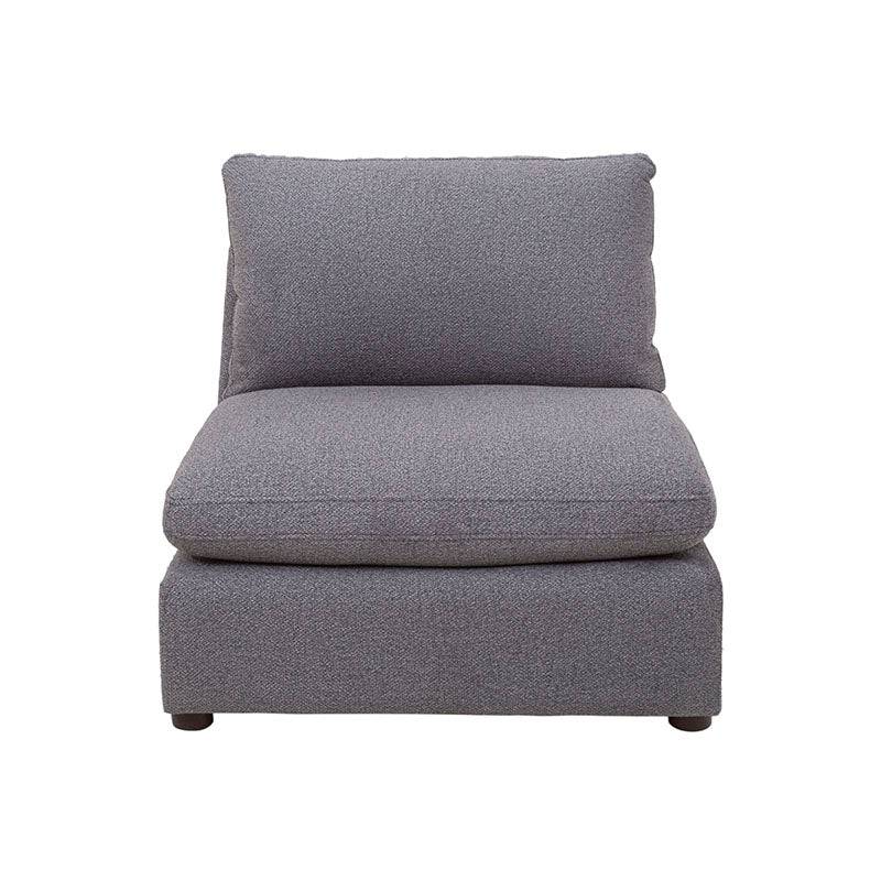 Juego de sala Francesca de 6 piezas en gris oscuro con textura afelpada, incluye sillón central, dimensiones 86x88x93 cm.