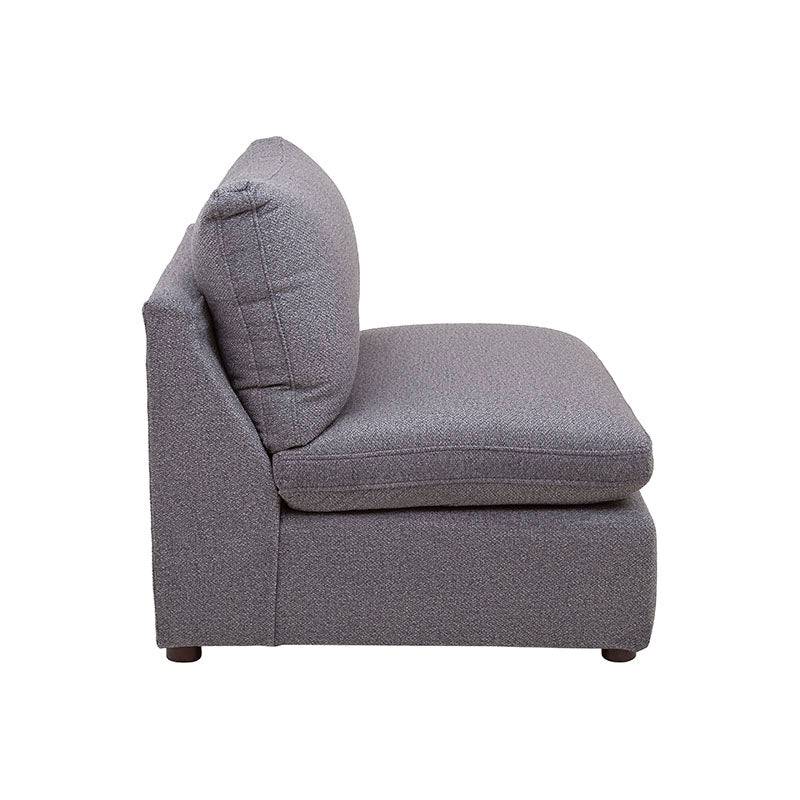 Juego de sala Francesca de 6 piezas en gris oscuro con textura afelpada, incluye sillón central y muebles de sala.