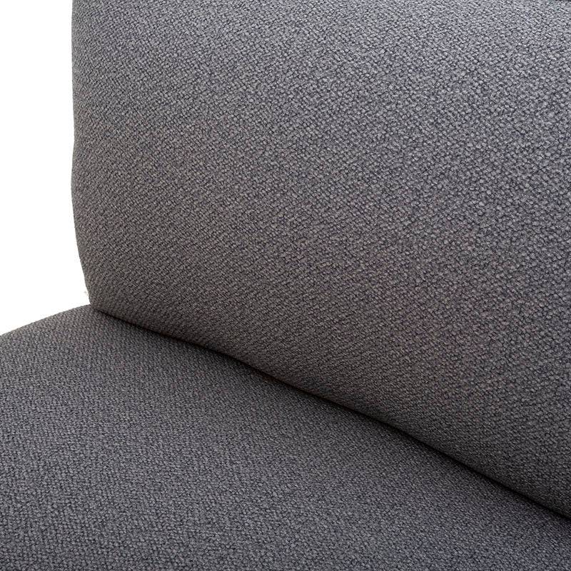 Juego de sala Francesca de 6 piezas, sofá gris oscuro con textura afelpada, sillón central, en tejido plano.