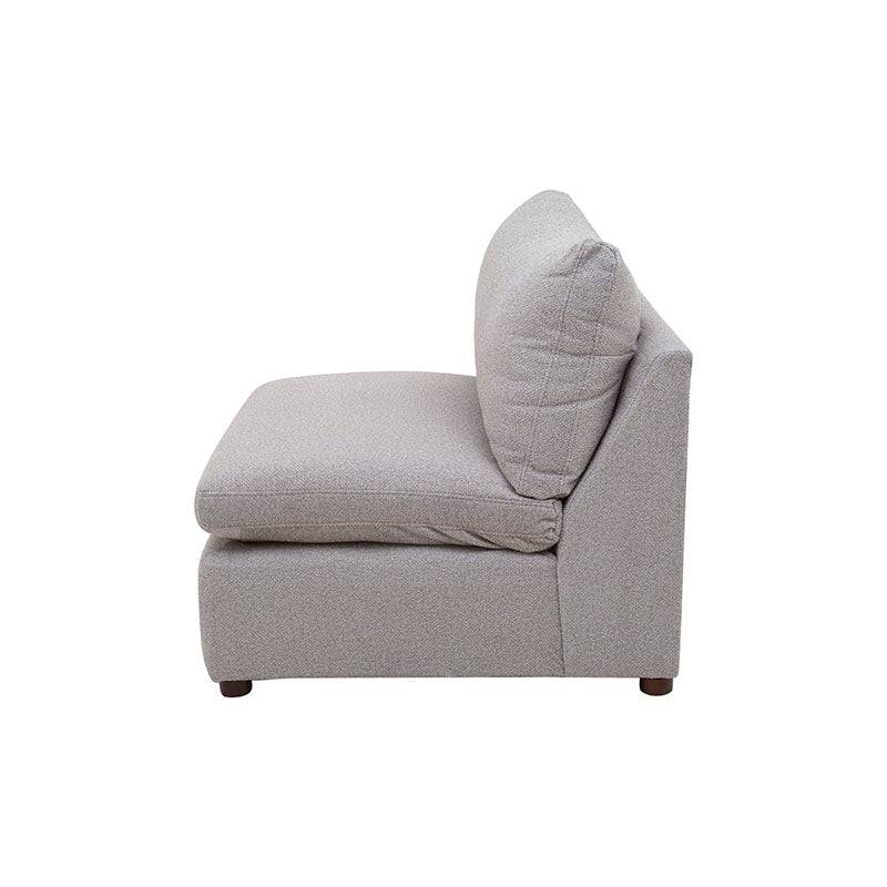 Juego de sala Francesca de 6 piezas en gris oscuro con textura afelpada, incluye sillón central y muebles de tela plana.