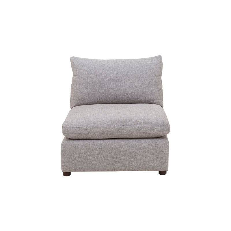 Juego de sala Francesca de 6 piezas en tejido plano gris oscuro, incluye sillón central y muebles con textura afelpada.