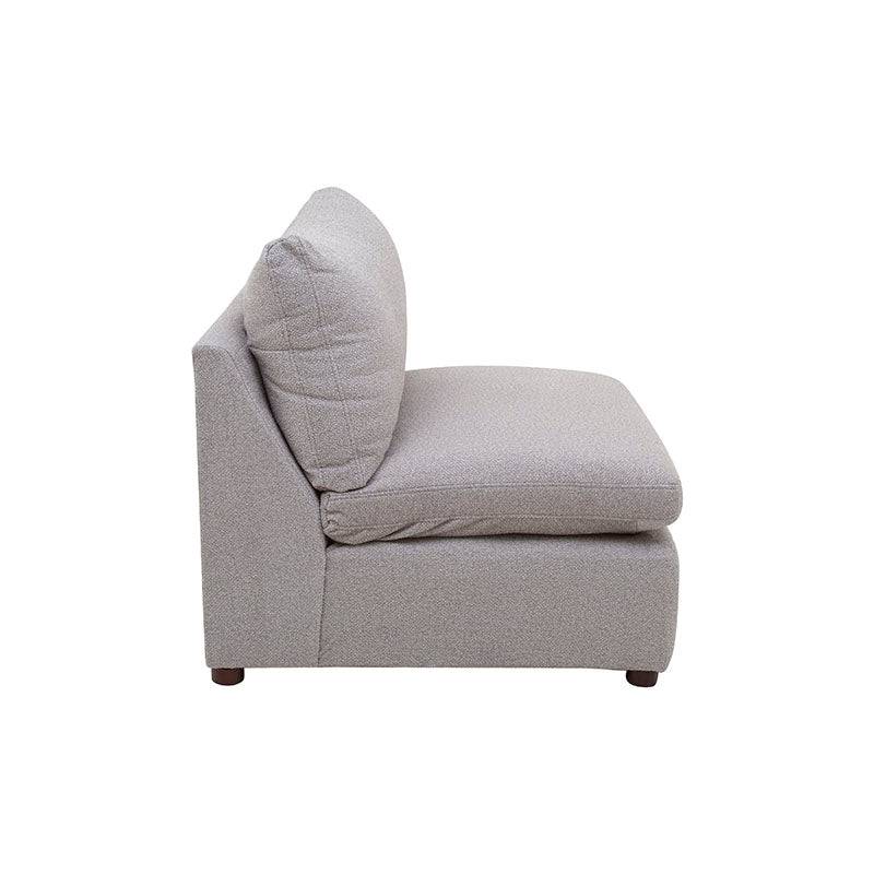 Juego de sala Francesca de 6 piezas en gris oscuro con textura afelpada, incluye sillón central y muebles de tela plano.