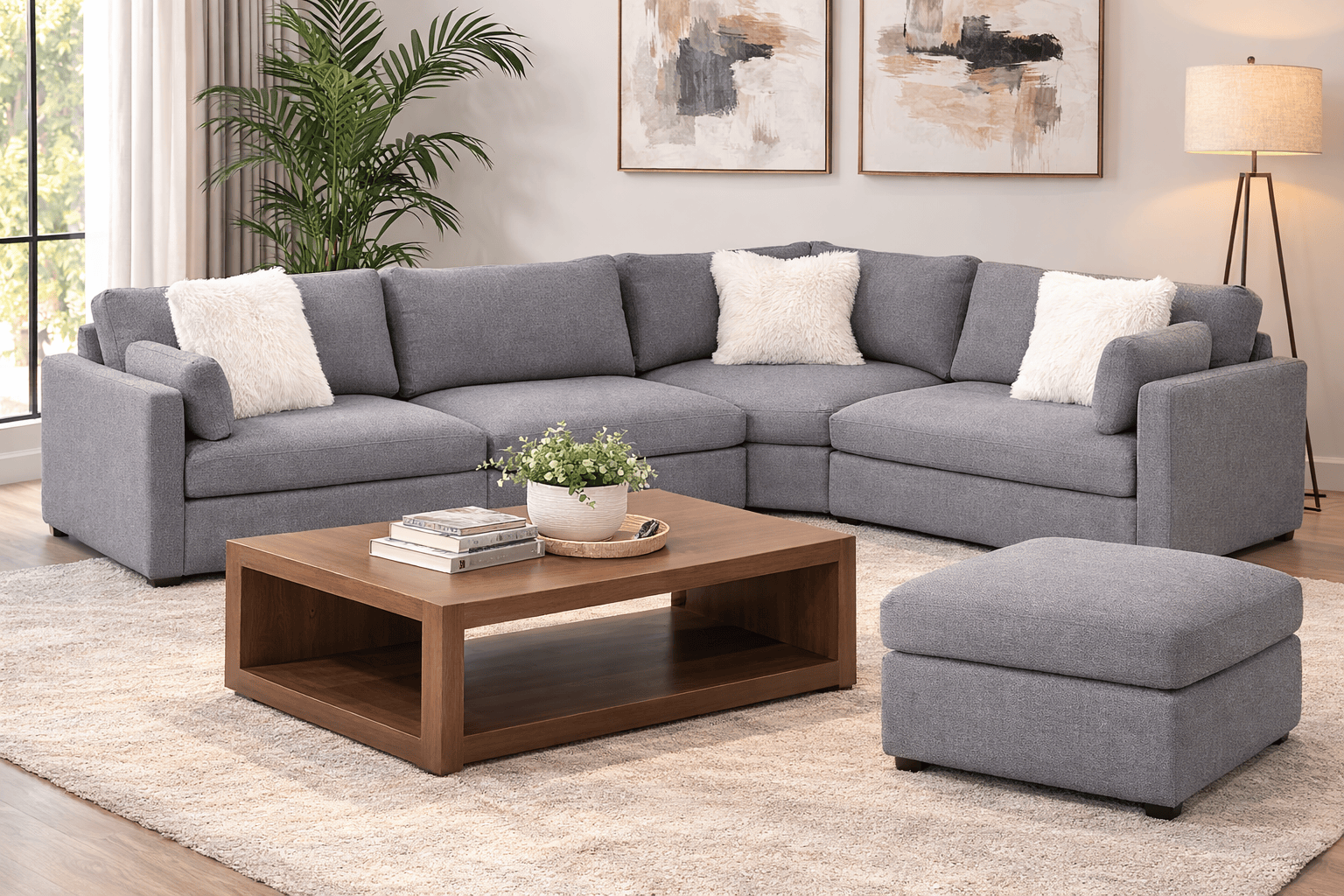 Sofá módulo Sala Francesca deurope con tejido plano gris oscuro, sillón central, frente de 86 cm, altura de 88 cm y fondo de 93 cm.