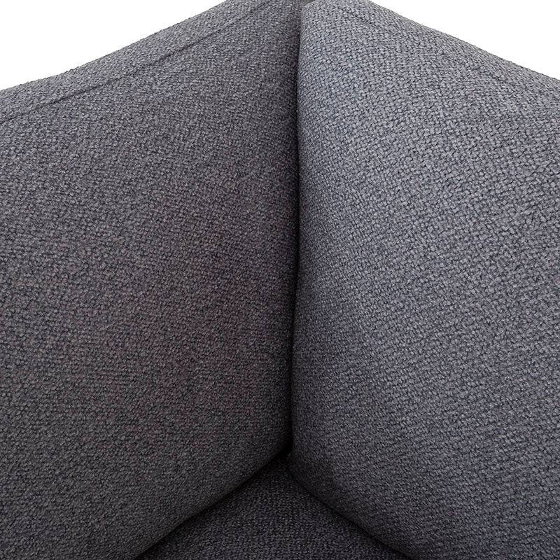 Juego de sala Francesca de 6 piezas en gris oscuro con textura afelpada, incluye sofá esquinero y muebles en tejido plano.