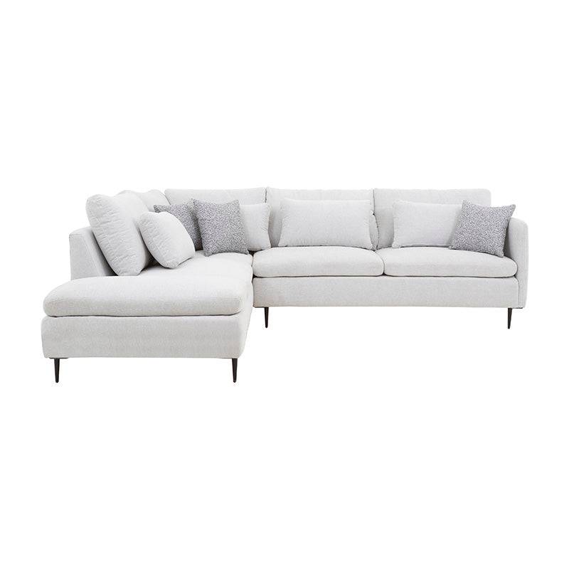 Sala Jess con chaise de tapiz marfil, sofá de tela con chaise longue, dimensiones 280x93x238 cm, deurope.com.mx