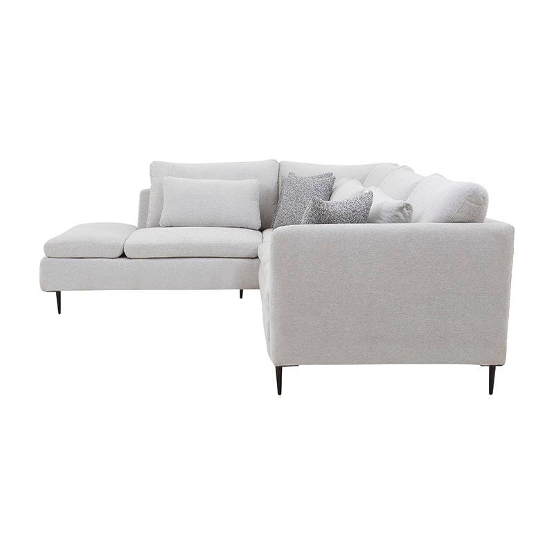 Sala Jess con chaise de tapiz marfil, sofá de tela plana, frente a 280 cm, altura 93 cm y fondo 238 cm, deurope.com.mx