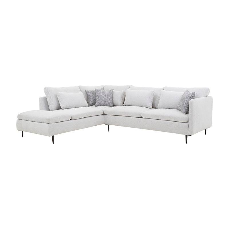 Sala Jess con chaise de tapiz marfil, sofá de tela con chaise longue, dimensiones 280x93x238 cm, deurope.com.mx