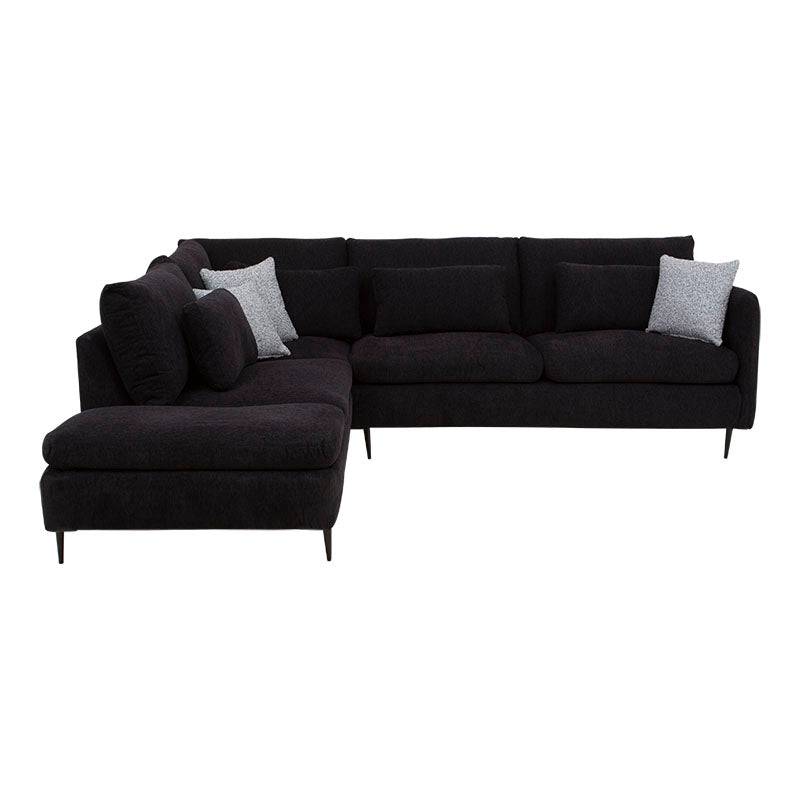 Sala Jess con chaise de tapiz marfil, sofá de tela plano, con chaise larga, dimensiones 280x93x238 cm, estilo moderno.