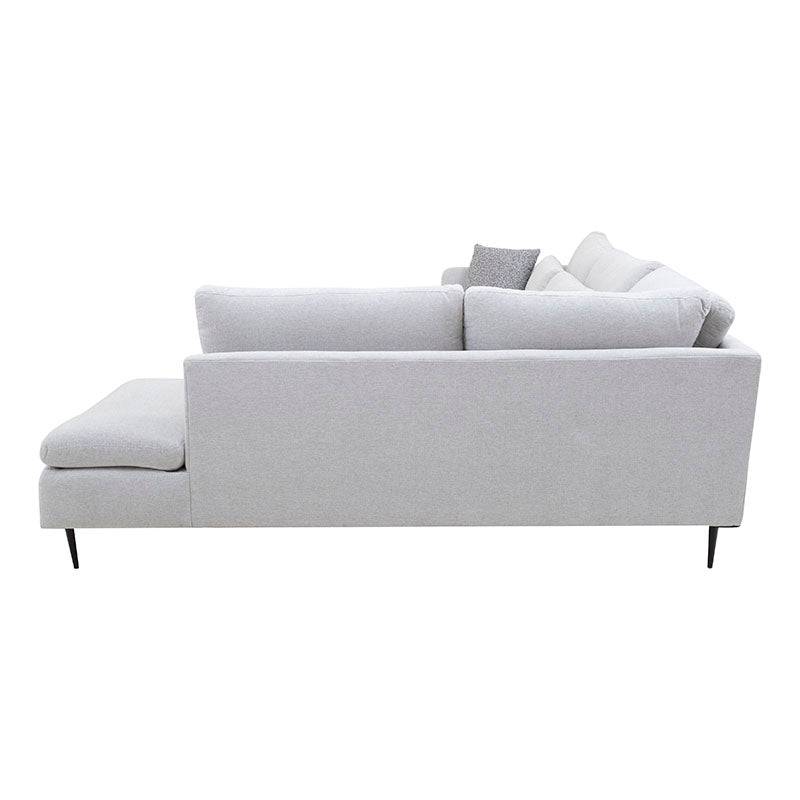 Sala Jess con chaise de tapiz marfil, sofá con chaise longue, estructura de tela tejida en plano, dimensiones 280x93x238 cm.