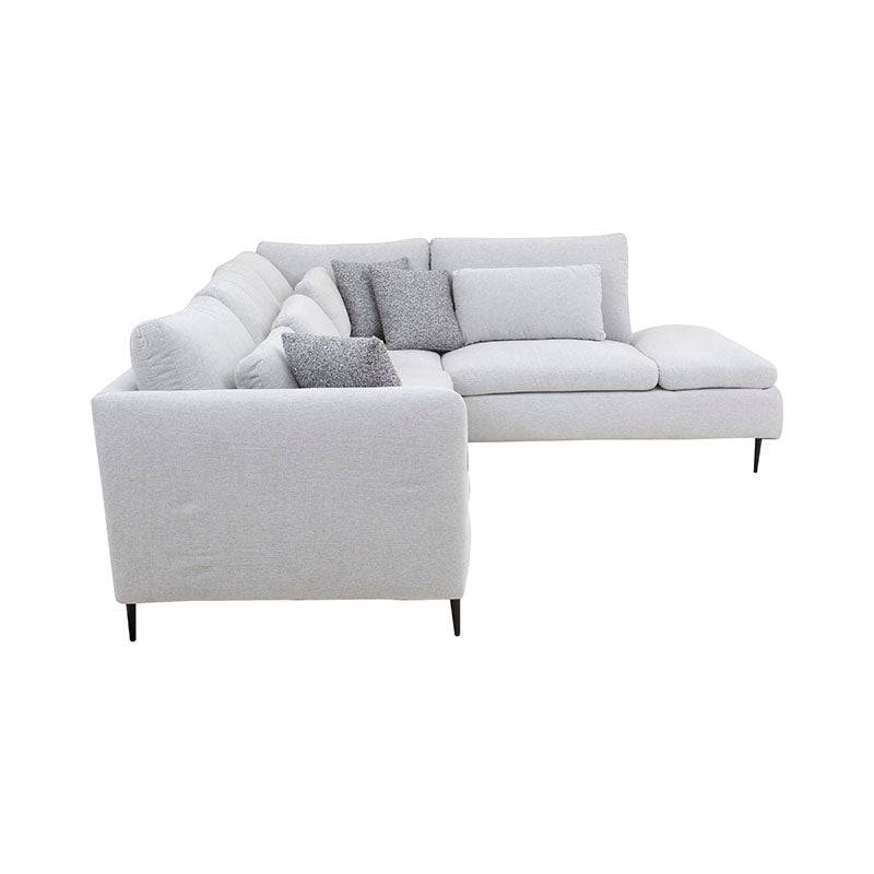 Sala Jess con chaise de tapiz marfil, sofá de tela con chaise longue, dimensiones: 280x93x238 cm, estilo moderno deurope.com.mx