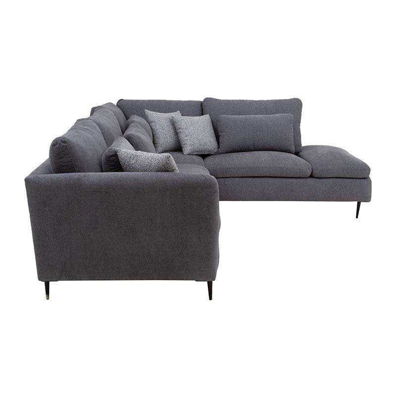 Sala Jess con chaise de tapiz marfil, sofá amplio con chaise longue, estructura de tela plana, dimensiones 280x93x238 cm.