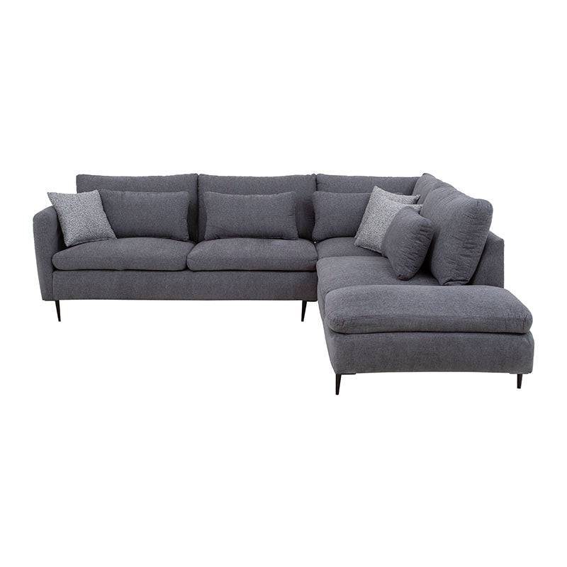 Sala Jess con chaise de tapiz marfil y tela, sofá de esquina con diseño moderno y amplio, dimensiones 280x93x238 cm.