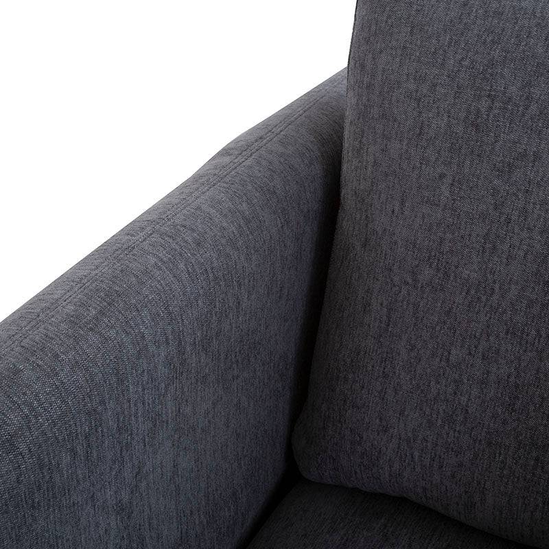 Sala Jess con chaise de tapiz marfil de europea.com.mx, sofá de tela plana y diseño moderno, con dimensiones detalladas.