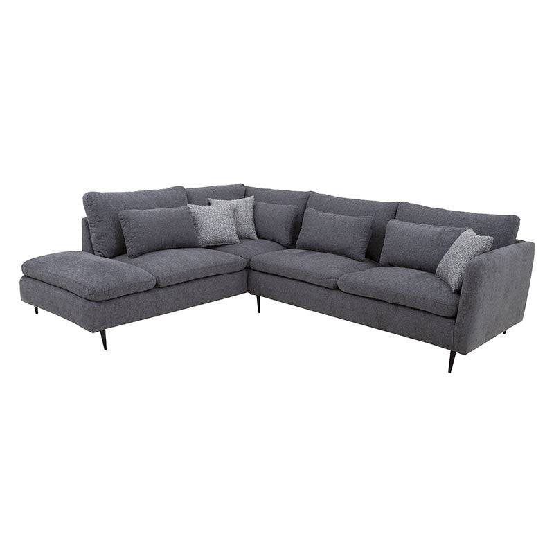 Sala Jess con chaise de tapiz marfil de Deurope.com.mx, sofá con chaise largo y estructura moderna en tela.