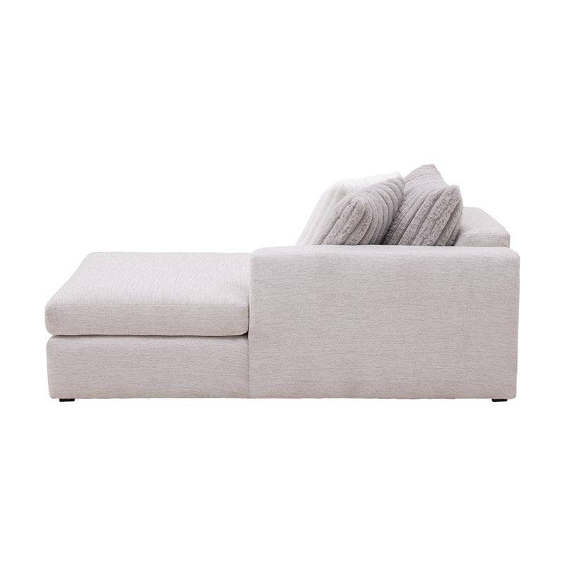 Sala San Miguel con chaise deurope.com.mx en tela marfil con textura afelpada, vista frontal, 100 cm de alto y 182 cm de fondo.