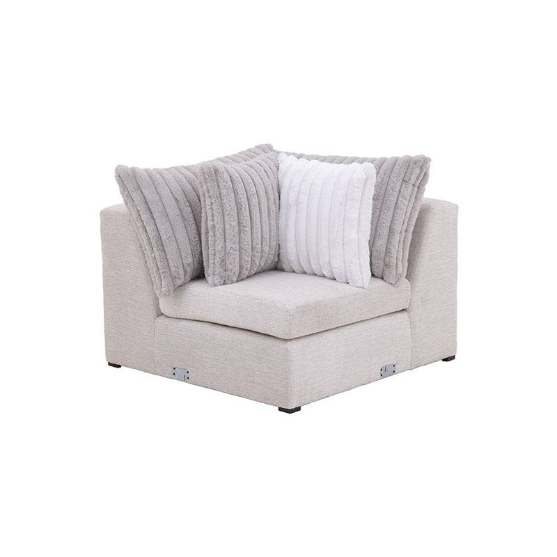 Módulo de sala esquinero San Miguel deurope.com.mx en tejido plano marfil con textura afelpada, dimensiones 103x81x103 cm.