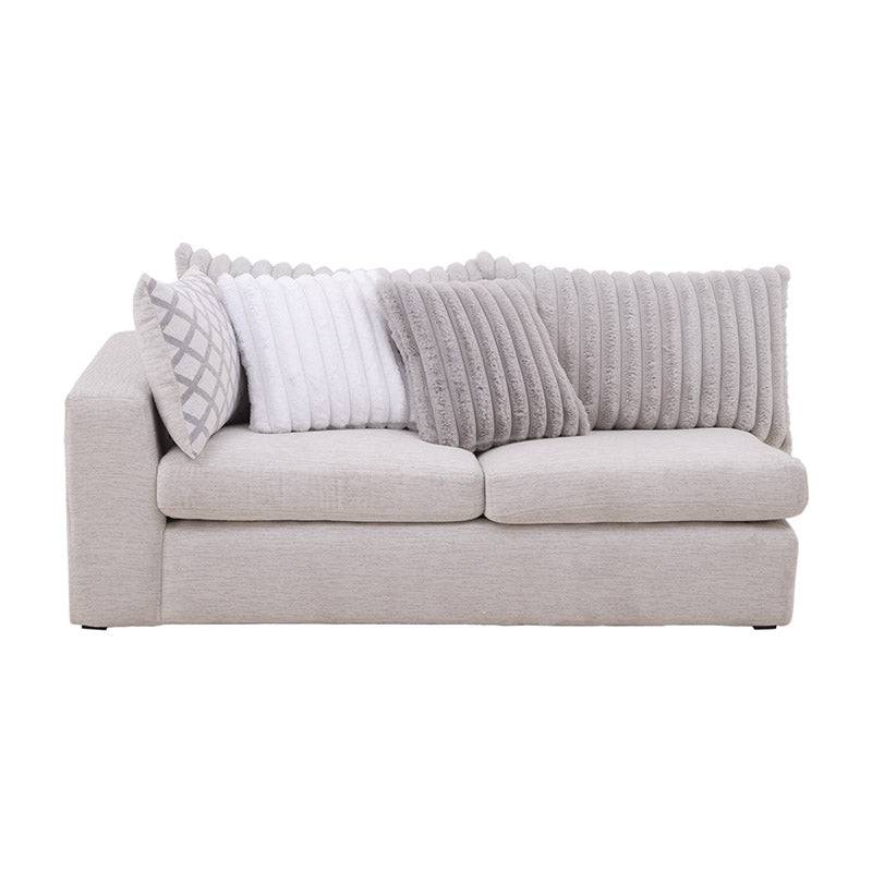 Módulo de sala San Miguel loveseat lateral de Deurope en tejido plano con textura afelpada, en color marfil, vista frontal.