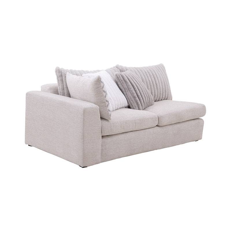 Módulo de sala San Miguel loveseat lateral de tejido plano con textura afelpada, en color marfil, con dimensiones de 178x81x103 cm.