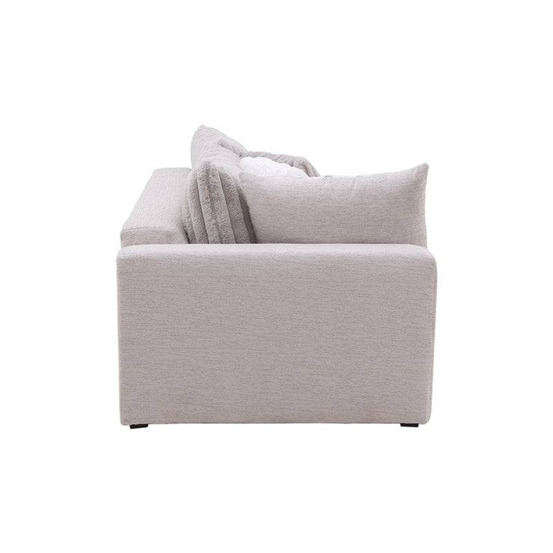 Módulo de sala San Miguel Loveseat lateral deupeope.com.mx, tejido plano con textura afelpada en color marfil, vista frontal.