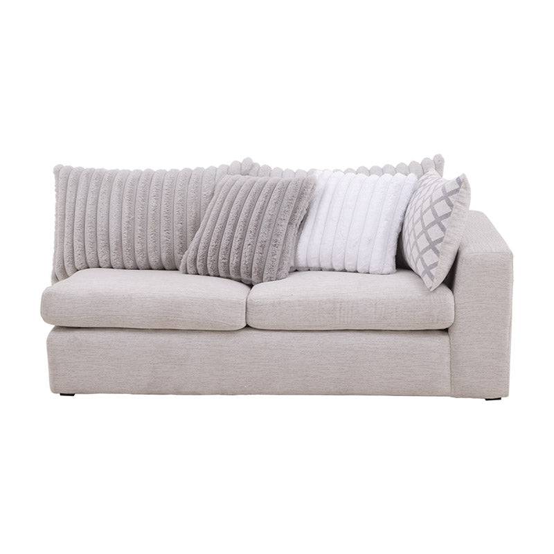 Módulo de sala San Miguel Loveseat lateral de deurope.com.mx en tejido plano con textura afelpada, color marfil, frente, lateral izquierdo.