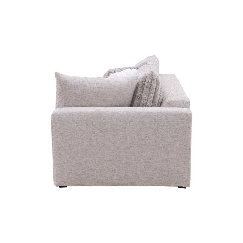 Módulo de sala San Miguel Loveseat lateral de tejido plano con textura afelpada en color marfil, frente de 178 cm.
