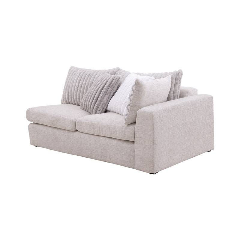 Módulo de sala San Miguel Loveseat lateral de Deurope, en color marfil con textura afelpada, vista frontal, dimensiones 178x81x103 cm.