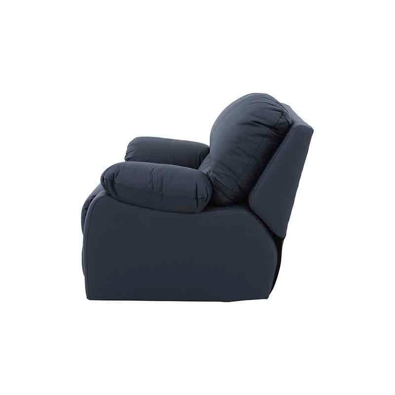 Sillón individual de la sala Enzo III en cuero y leather touch azul cobalto, con respaldo y asiento acolchado.