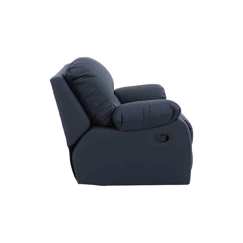 Sillón individual de la sala Enzo III en piel azul cobalto, con diseño moderno y tapizado de leather touch.