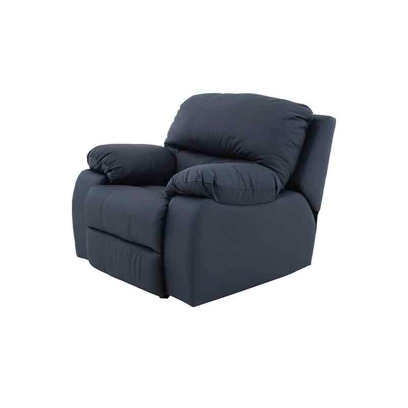 Sillón individual de la sala Enzo III en color azul cobalto, tapizado en piel y leather touch, con respaldo y asiento acolchados.