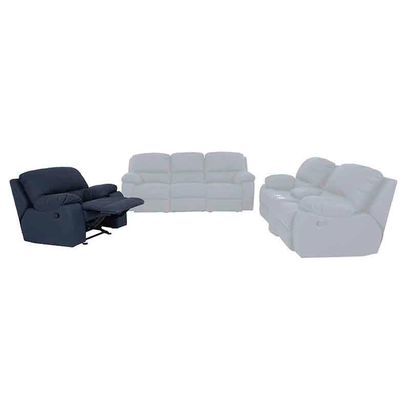 Sillón individual de la sala Enzo III en cuero azul cobalto, con diseño moderno y cómodo, de la marca deurope.com.mx.